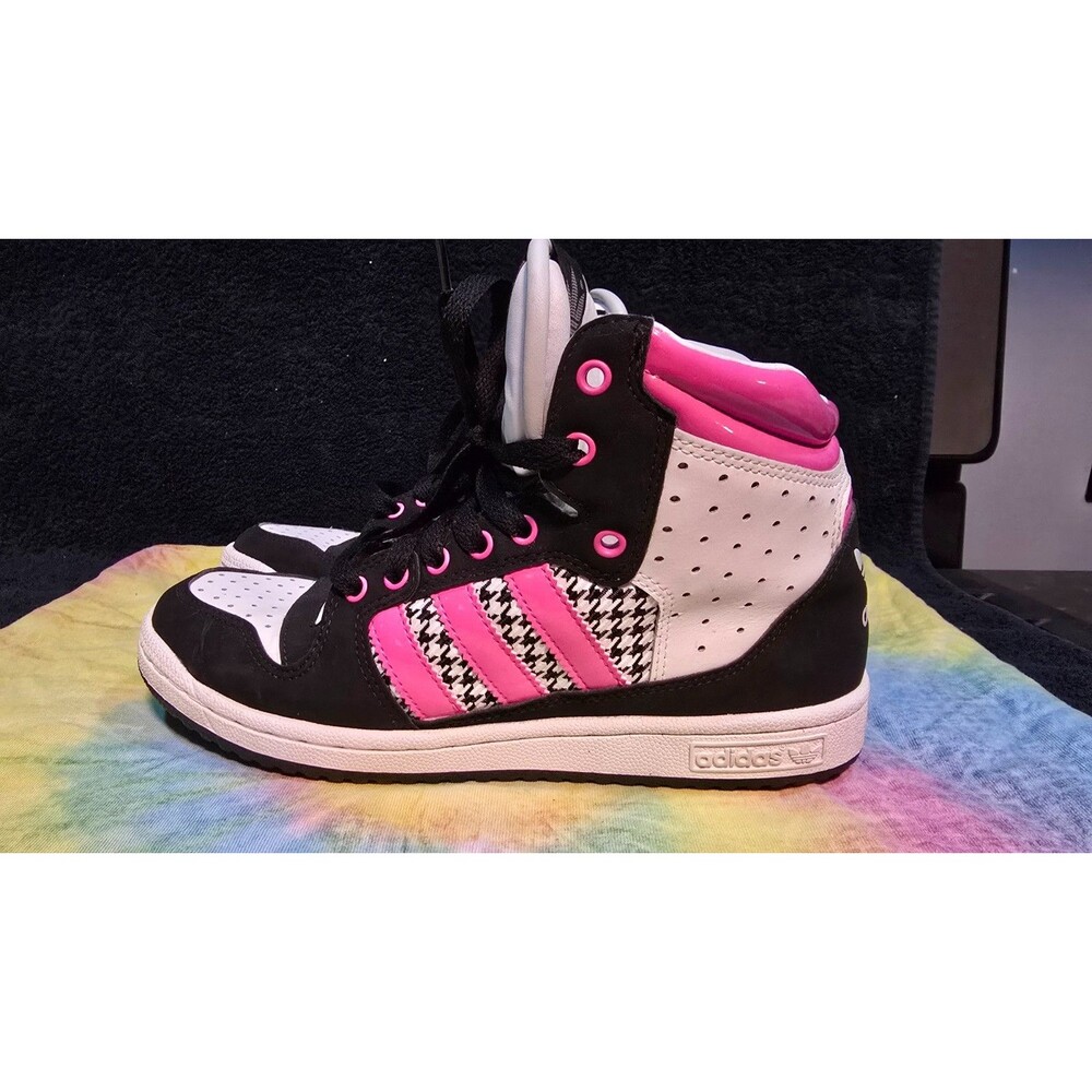 Adidas 2008 Women’s High Top Sneakers Houndstooth Pink Black White Sz 7.5 Rare
